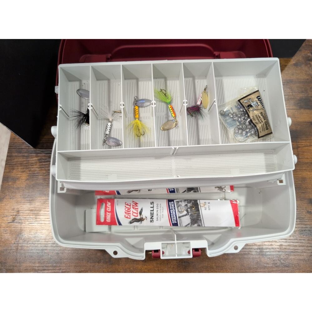 Plano 1-Tray Tackle Box/Dual Top Access - Red White 6201-06 With Some Tackle - Picture 3 of 7